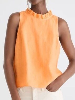 J Crew Fleur top linen ruffle neck sleeveless Size XS